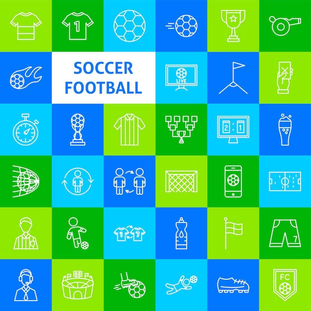 Vector iconos de línea de fútbol fútbol