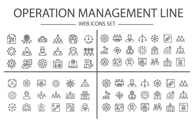 Iconos de línea de gestión de operaciones Ilustración vectorial con trazo editable