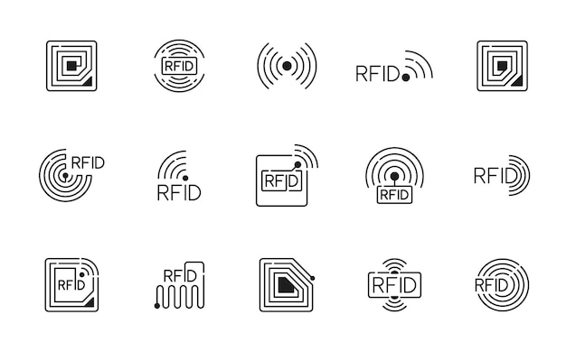 Vector iconos de línea de identificación por radiofrecuencia rfid