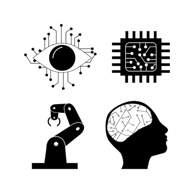 Iconos de línea de inteligencia artificial Conjunto de iconos de tecnología de IA para aplicaciones y web Vector