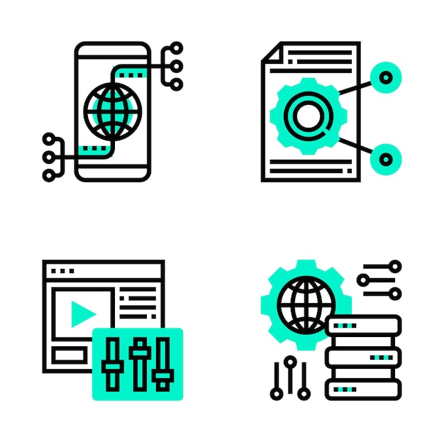Iconos de línea de inteligencia artificial Conjunto de iconos de tecnología de IA para aplicaciones y web Vector