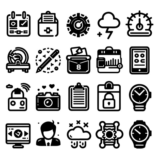 Iconos de línea de interfaz móvil Ilustración de dibujo a mano Conjunto mixto de estilo de vida Conjunto de iconos dibujados a mano