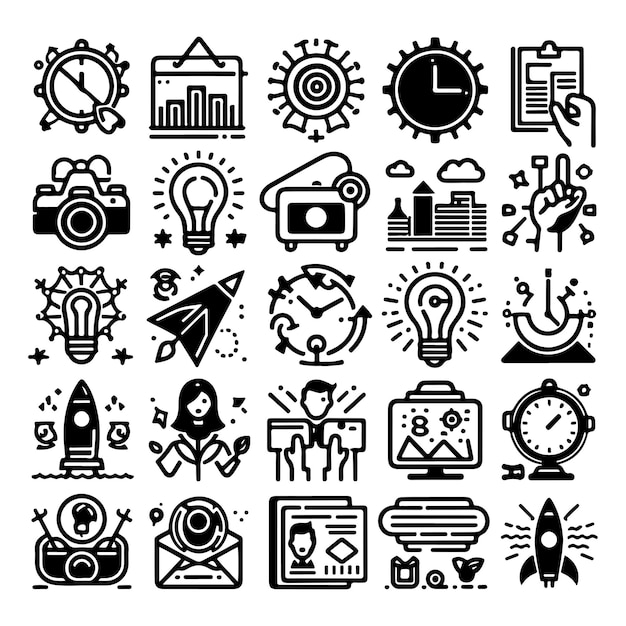 Iconos de línea de interfaz móvil Ilustración de dibujo a mano Conjunto mixto de estilo de vida Conjunto de iconos dibujados a mano