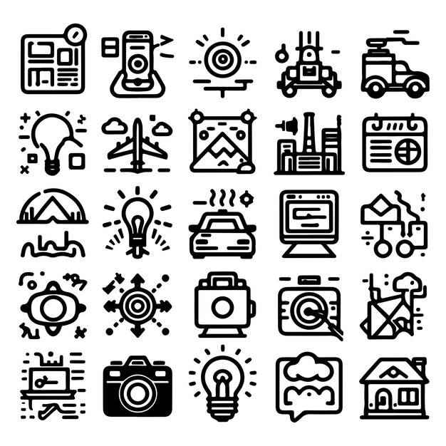 Iconos de línea de interfaz móvil Ilustración de dibujo a mano Conjunto mixto de estilo de vida Conjunto de iconos dibujados a mano