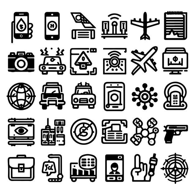 Iconos de línea de interfaz móvil Ilustración de dibujo a mano Conjunto mixto de estilo de vida Conjunto de iconos dibujados a mano