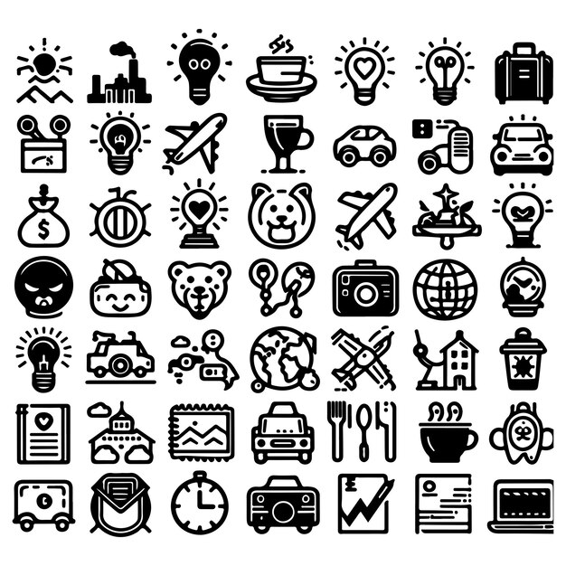 Iconos de línea de interfaz móvil Ilustración de dibujo a mano Conjunto mixto de estilo de vida Conjunto de iconos dibujados a mano