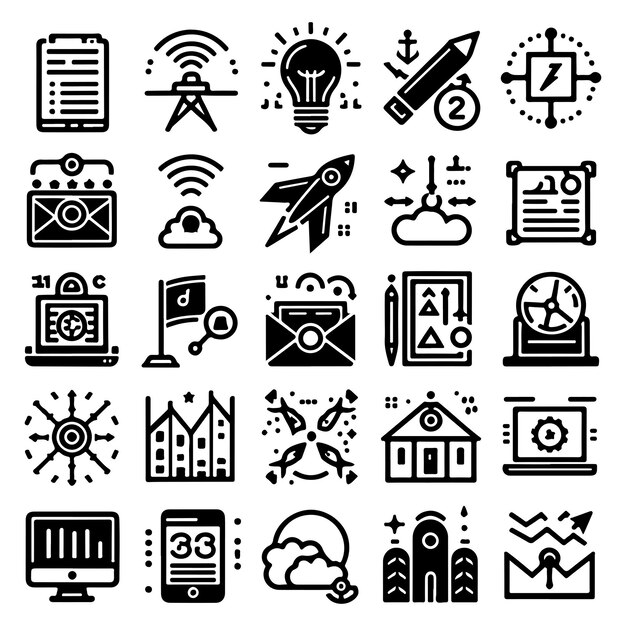 Iconos de línea de interfaz móvil Ilustración de dibujo a mano Conjunto mixto de estilo de vida Conjunto de iconos dibujados a mano