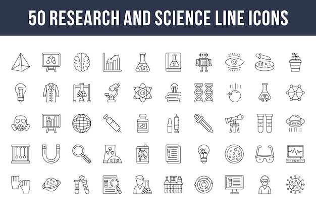 Vector iconos de línea de investigación y ciencia