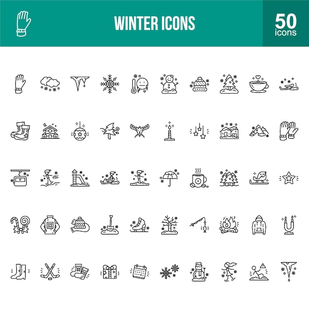 Iconos de línea de invierno Vector nevado y estacional