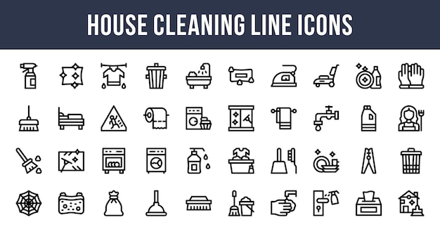 Iconos de la línea de limpieza de la casa