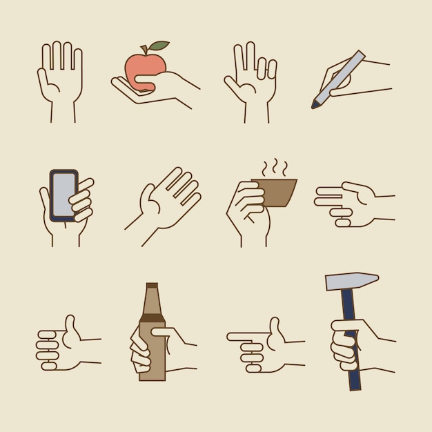Iconos de línea de mano vintage con botella, taza