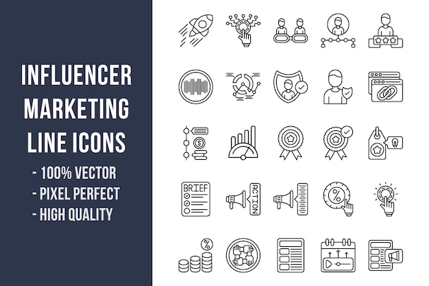 Iconos de línea de marketing de influencia