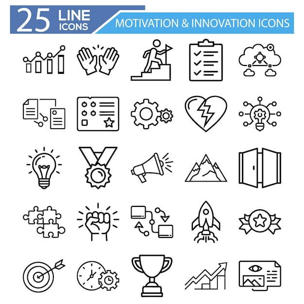 Iconos de línea de motivación e innovación
