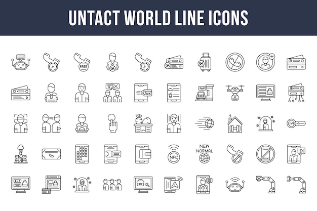 Iconos de línea mundial sin contacto