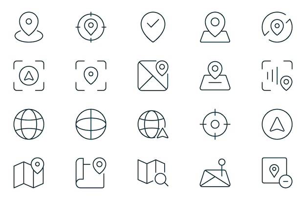 Iconos de línea de navegación establecidos Camino de viaje Camino de regreso marcador de viaje brújula globo país geografía