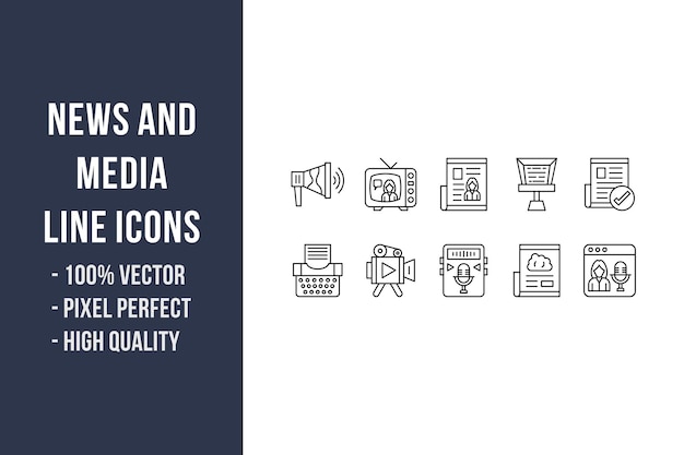 Vector iconos de línea de noticias y medios