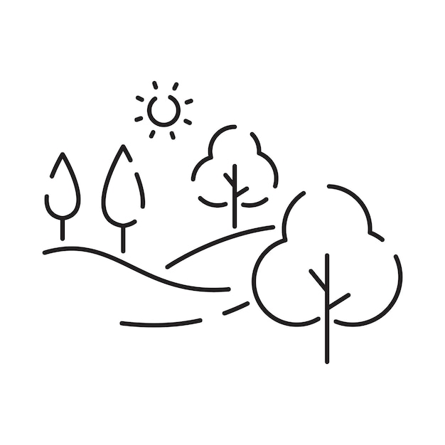 Iconos de línea de paisaje estilo de línea delgada ilustración de vector de diseño plano Temporada de primavera de verano Jardín de la naturaleza