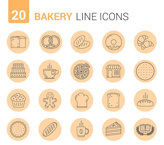 Iconos de línea de panadería