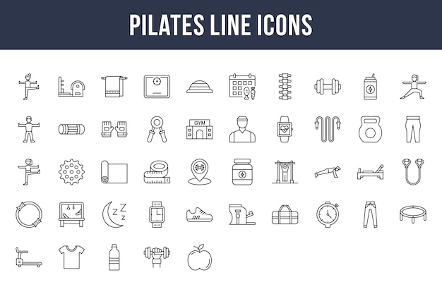 Iconos de línea de pilates