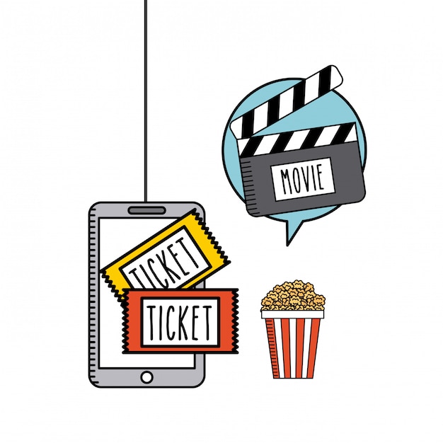 Iconos de línea plana de película en línea