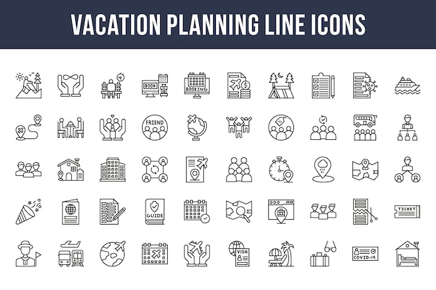 Iconos de línea de planificación de vacaciones