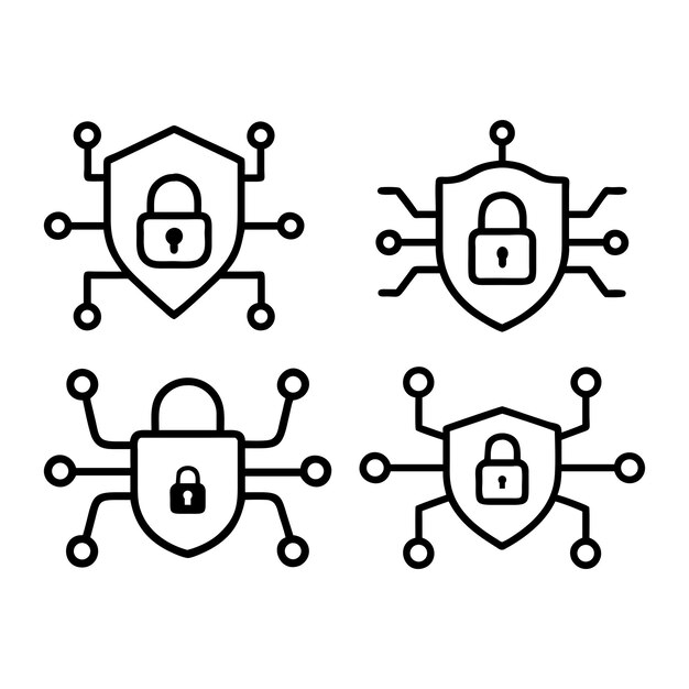Iconos de línea que representan la protección de la ciberseguridad Icon de seguridad cibernética Sistemas seguros para los datos