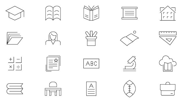 Iconos de línea de regreso a la escuela Configure el icono de esquema de la escuela en línea de aprendizaje de la escuela