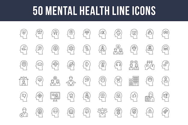 Iconos de línea de salud mental