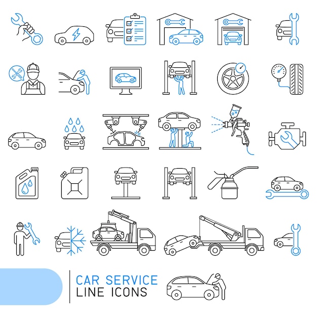 Iconos de línea de servicio de coche