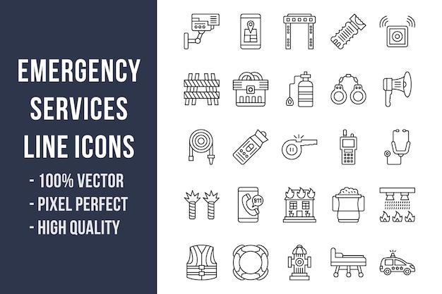 Iconos de línea de servicios de emergencia
