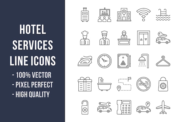 Vector iconos de línea de servicios de hotel