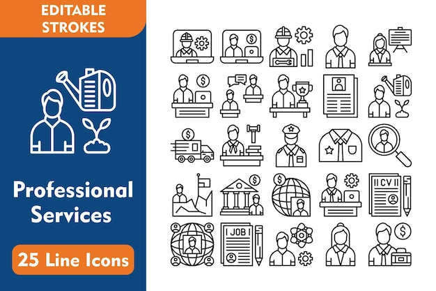 Iconos de línea de servicios profesionales