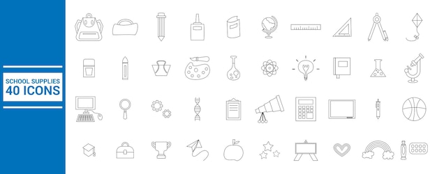Iconos de la línea de suministros escolares