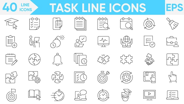 Iconos de línea de tareas Conjunto de vectores e ilustraciones