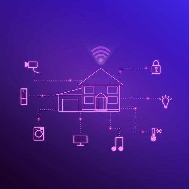 Vector iconos de línea de tecnología de hogar inteligente