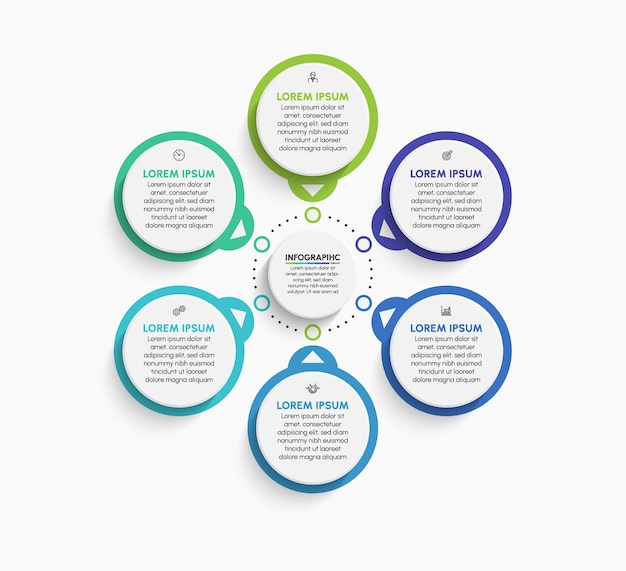 Iconos de línea de tiempo de infografía de círculo empresarial diseñados para plantilla de fondo abstracto