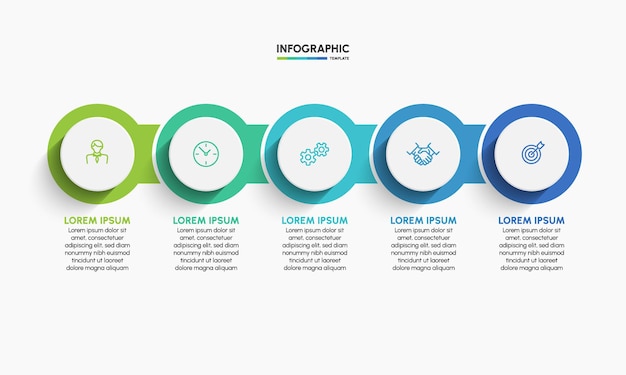 Iconos de línea de tiempo de infografía empresarial diseñados para plantilla de fondo abstracto