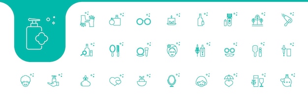 Los íconos de la línea de tratamiento de belleza establecen el vector de diseño