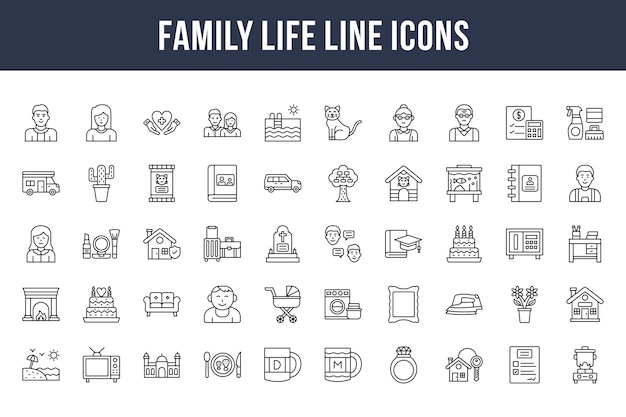 Iconos de línea de vida familiar