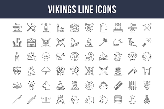 Iconos de línea de vikingos