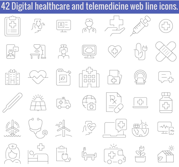Iconos de línea web de atención médica digital y telemedicina Ilustración vectorial de ictus editable