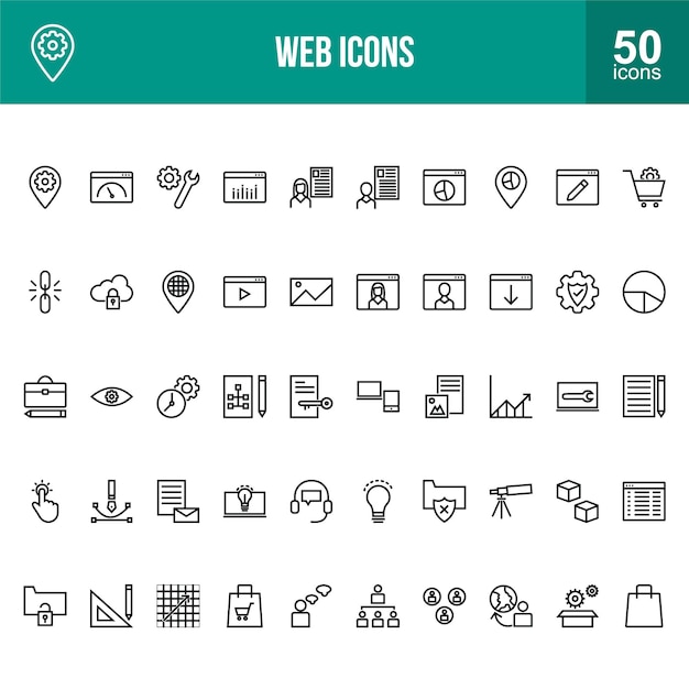 Iconos de línea web Computación en nube de Internet y sitio web