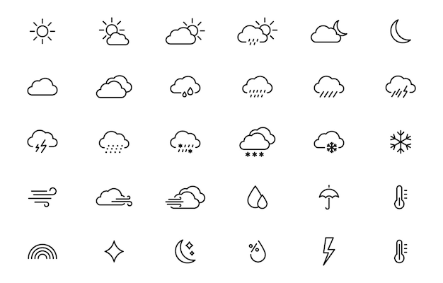 Iconos lineales del tiempo Pronóstico del tiempo