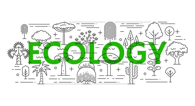 Iconos de líneas de árboles y plantas verdes de bosque y medio ambiente