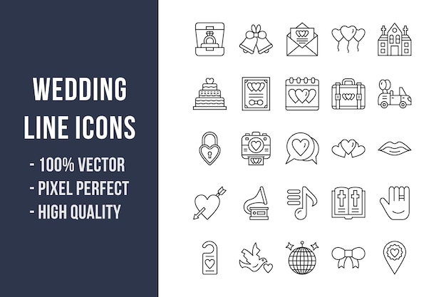 Iconos de líneas de boda