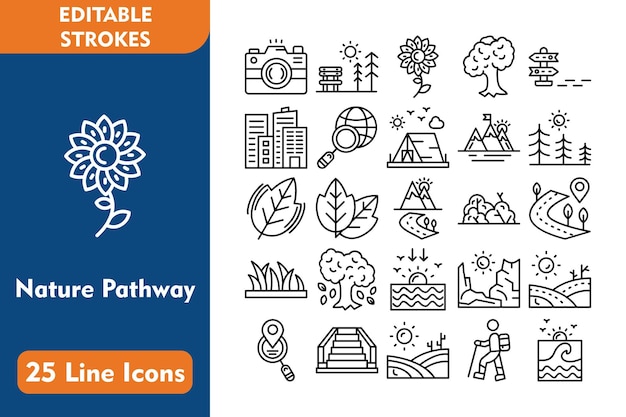 Iconos de las líneas de caminos de la naturaleza