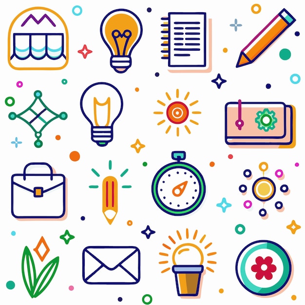 Iconos de líneas coloridas para la planificación y las ideas de la oficina de negocios