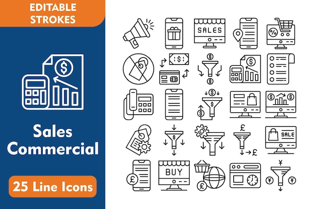 Iconos de líneas comerciales de ventas