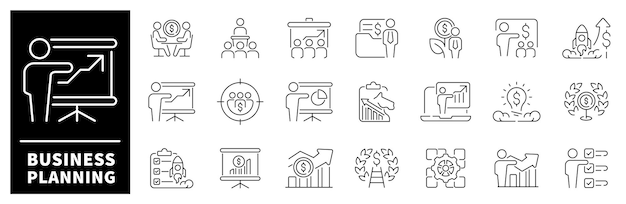 Iconos de líneas delgadas de planificación de negocios