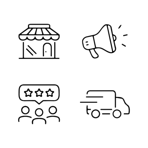 Iconos de líneas delgadas vectoriales de supermercados y centros comerciales